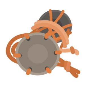 楽器柄の着物の鼓